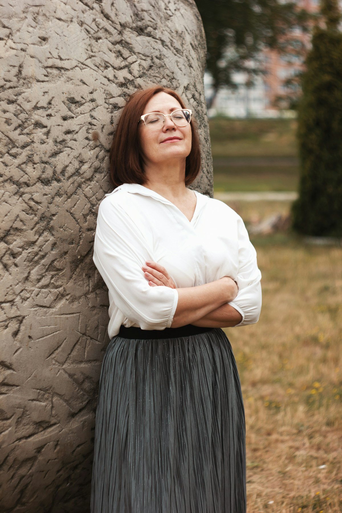 Pillar 3: silk blouse plus pencil skirt