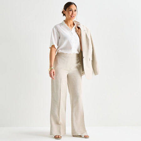 Liz Claiborne Women's Mid Rise Wide Leg Linen Pants
