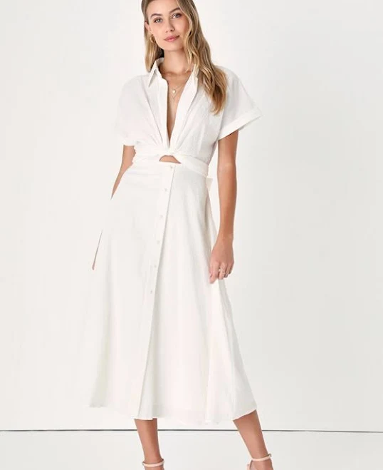 Lulus Women's Collared Rayon Midi Dress with Pockets