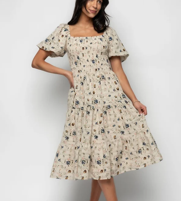 Baltic Born Mattea Smocked Floral Midi Dress