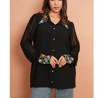 Rabnoor K Sethi Black Embroidered Shirt M / Black
