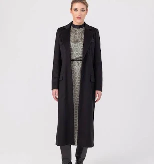 Helene Galwas Black Long wool coat with elaborate details